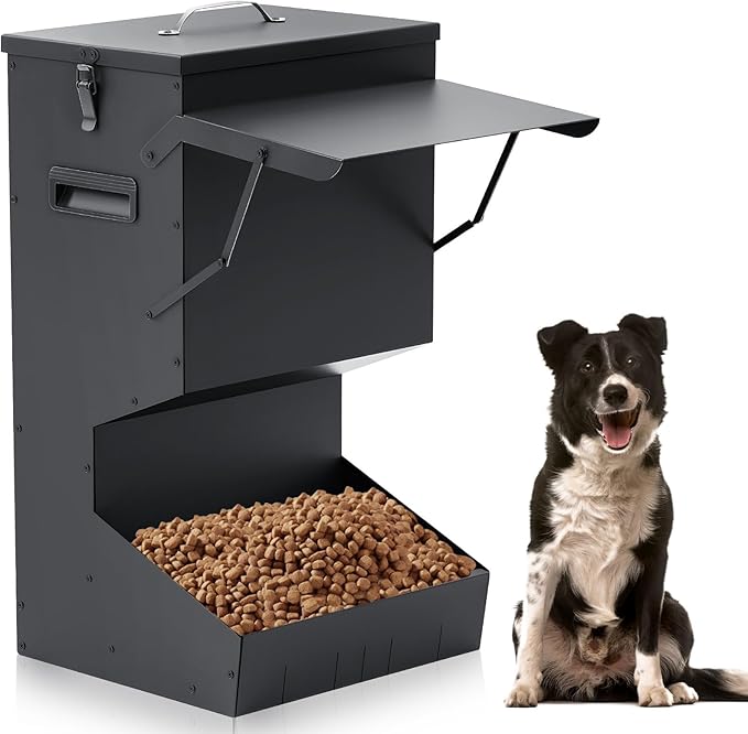 1 Pcs Automatic Dog Feeder with Lid 50 Lbs Capacity Outdoor Dog Feeder Hanging Self Feeding Pet Food Dispenser Pet Food Feeders for Large Dogs Large Breed