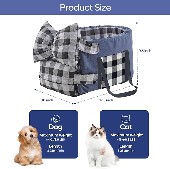Small Dog Car Seat in The Middle Console, Multi-Functional, Safety Belt, Portable Armrest Pet Seat