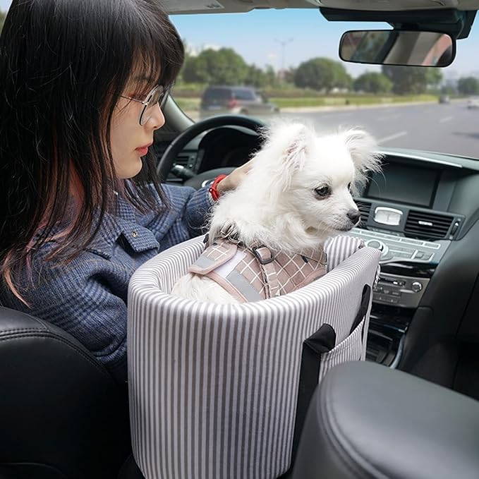Dog Car Seats for Small Dogs and Cat Up to 10 Lbs,Dog Booster Car Seat ON Car Armrest Center Console Dog Cat Travel Seat Carrier Bed Puppy Console for SUV Secure Safety Seat