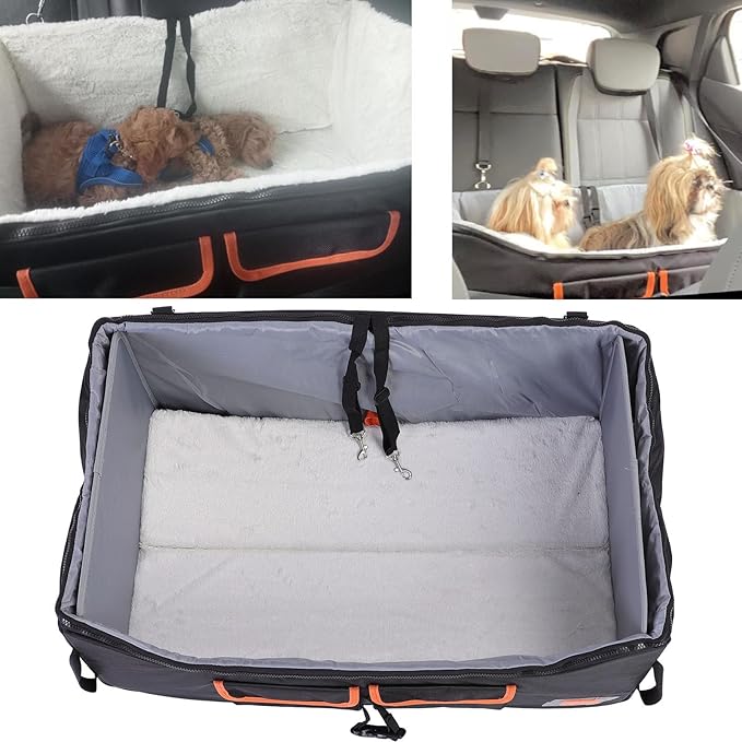 Dog Car Seat, 70x41x32cm Nylon Plush Pet Car Seat with Adjustable Belt for Cat, Puppy Carrier for Medium Small Dogs, Dog Carseat, Dog Booster Car Seat for Front and Back Seats