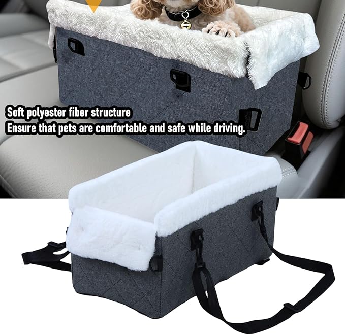 Diydeg Dog Car Seat, Soft Easy Installation Dog Booster Seat of Small Dogs and Cats, Portable Comfortable Travel Carrier Bed with Adjustable Straps for Cars, Trucks and SUVs (Grey)