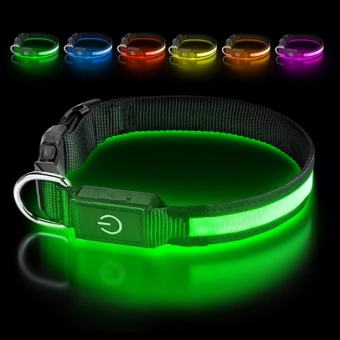 Light Up Dog Collar 13 Color Models, USB Rechargeable, Adjustable Comfortable Soft Mesh Safety Dog Collar from 15" to 20”