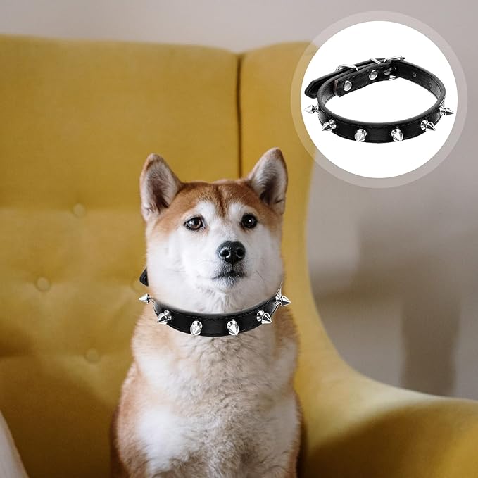 Rivet Dog Collar Small Size 1.5cm Pu Leather Puppy Collar with Studs Sturdy Pet Neck Decor for Small Dogs and Cats