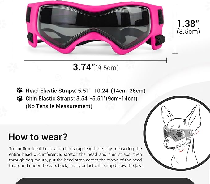 PETLESO Dog Goggles Small Breed, XS Dog Sunglasses Chihuahua Glasses Anti-UV Eyes Protection for XSmall Pets Tiny Dogs Cats, Pink XS