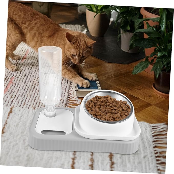 HANABASS Automatic Pet Feeder and Water Dispenser Set Removable Bowls for Food and Water Non-Spill Design for Cats and Dogs Easy to Clean and Refill Grey and White