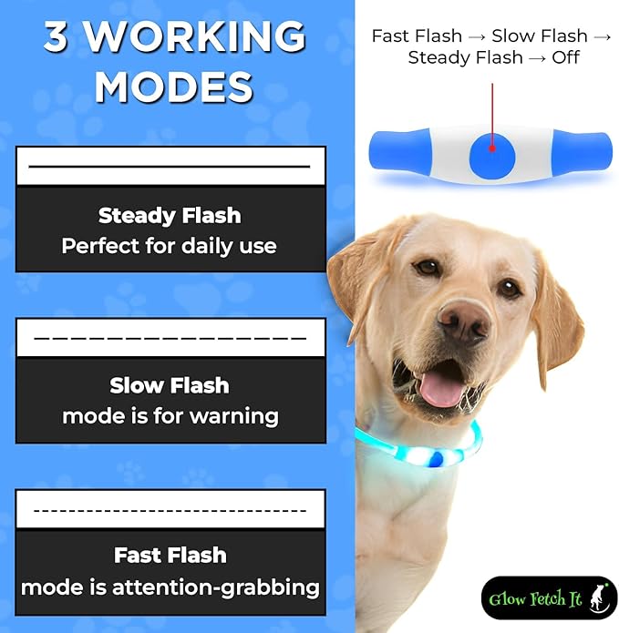 LED Dog Collar, Waterproof Light Up Dog Collar Rechargeable, Dog Safety Necklace for Night Walking, Adjustable Cut-to-Fit Silicone Collar Small Medium Large Dog 27.5” Cuttable (Blue)
