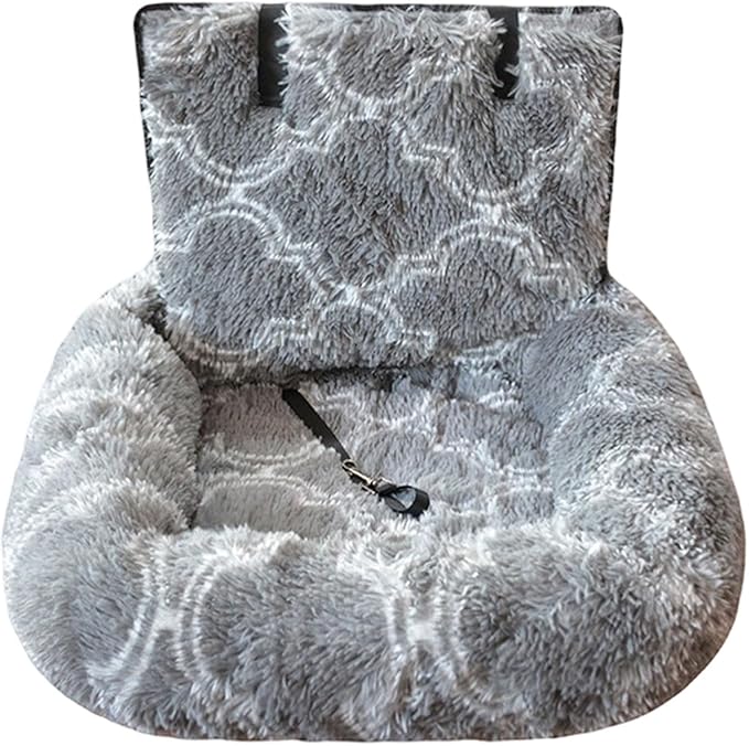 Generic Dog Car Seat for Dogs,Fluffy Pet Seat with Detachable Washable Cushion, Portable Travel-Safe Bed for Cars with Safety Belts (Black, 60X60cm)