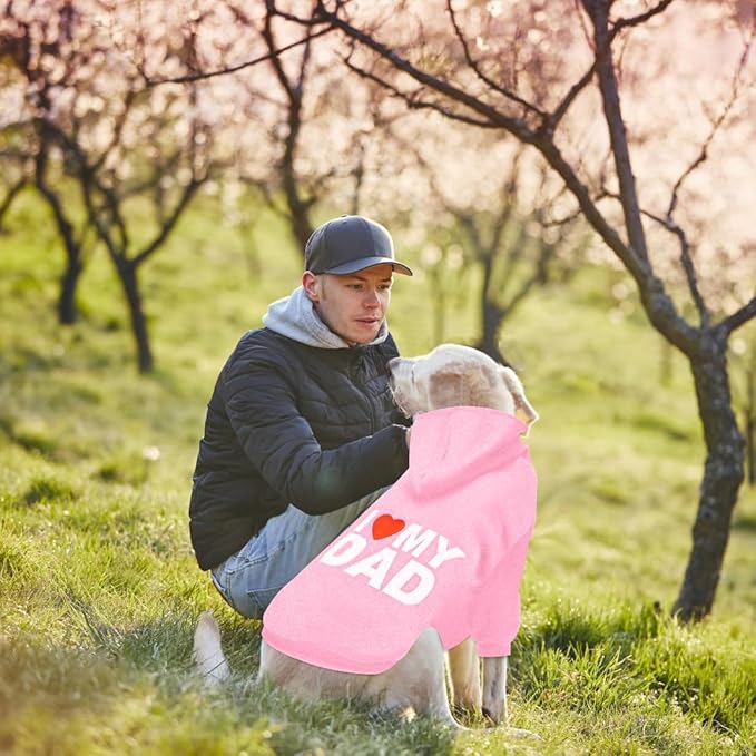 GreenJoy Dog Sweater Dog Hoodie Cold Weather Dog Coat Hooded Sweatshirt for Puppies,Cats, Small Medium Large Dogs (Pink(I Love My Dad), X-Large)