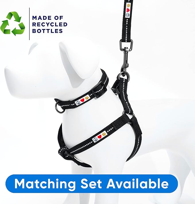 Pawtitas Recycled Reflective Step-in Dog Harness – Adjustable No-Pull Vest for Puppies to Seniors, Safe & Comfortable XS Black
