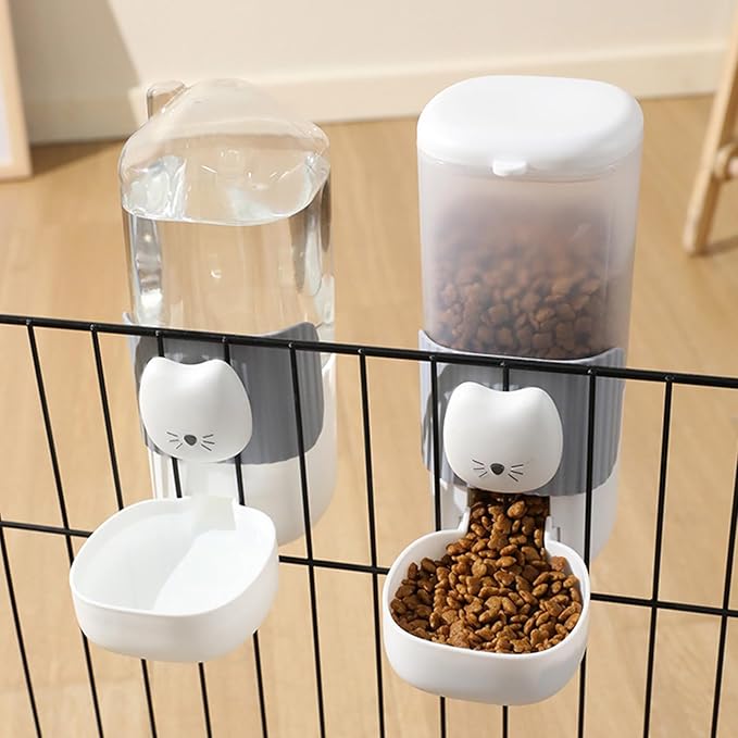 Automatic Hanging Dog Feeder Water Dispenser with Cartoon Cats Face Safe PP Easy Installation for Busy Owner Home Decors Hanging Dog Feeder Automatic Dog Feeder for Small Space