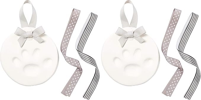 Pearhead Pet Paw Print Keepsake Ornament Kit,Memorial Clay Paw Impression for Dogs & Cats,DIY Hanging Pet Memorial with Ribbons,Pet-Keepsake Gift,(Pack of 2)