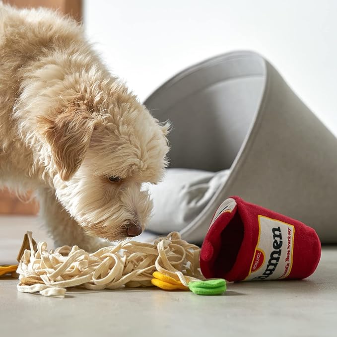 Dog Plush Chew Toy - Interactive Nose Work Pet Ramen Noodle Cup Fun Play Hide and Seek Food Dispensing Treat Small Medium Breed Cat Puppy SKU-3001