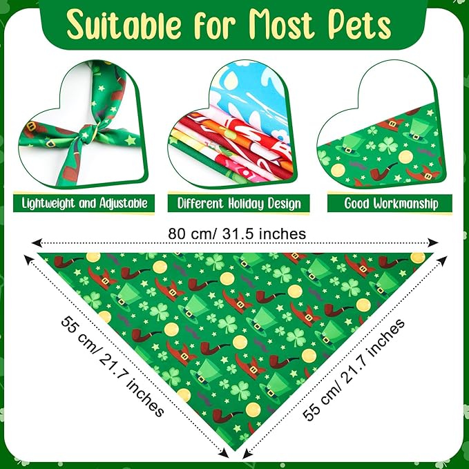 Kigeli 120 Pcs Holiday Dog Bandanas Bulk Valentine's Day Bandana for Dogs St. Patrick's Day Easter Holiday Puppy Scarf Set Triangle Pet Bibs for Small Medium Large Puppy Cats(31.5 x 21.7 x 21.7 in)