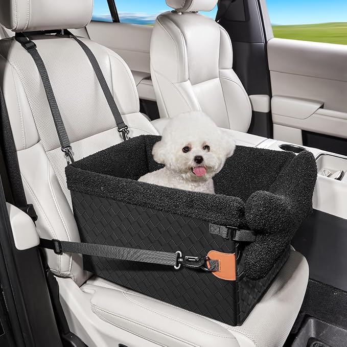 Dog Car Seats for Small Medium Dogs,PU Leather Car Seat Boosters,Foldable Puppy Cat Carseats (Black, Small Dog)