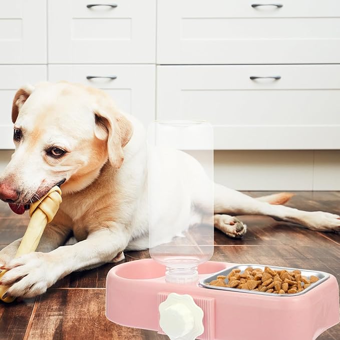 Beaupretty Hanging Automatic Pet Water Bowl and Detachable Dog Food Feeder Set, Anti-Skid Hanging Cage Dog Bowl with Gravity Water Refill for Puppies and Cats