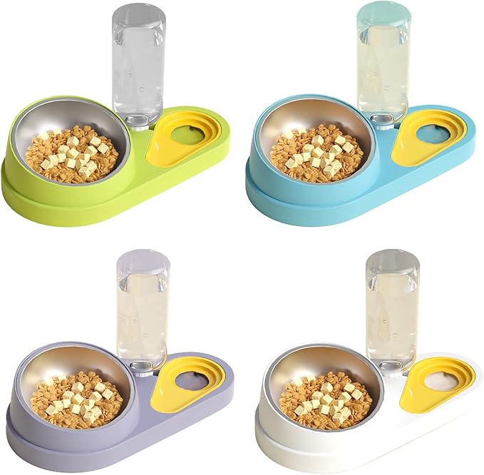 Pet Automatic Feeder Set Dog Food Bowl Waterer Slanted Raised Stainless-Steel Re-Fill Water Dispenser Pet Automatic Feeder Dog Water Food Dispenser Set