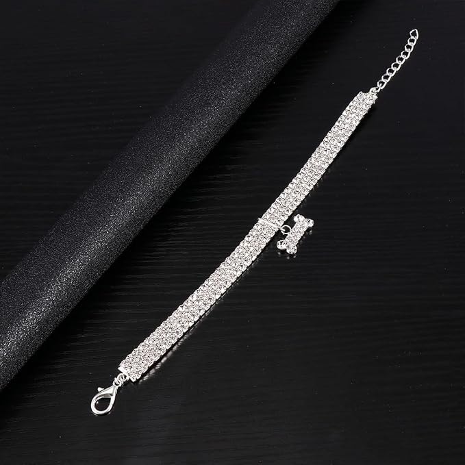 SUPVOX Rhinestone Pet Dog Collar Crystal Collar Adjustable Buckle White Large Size for Pets