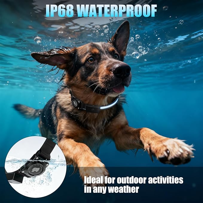 LED AirTag Dog Collar - Brightest Light Up Dog Collars - IP68 Waterproof Air Tag Dog Collar Holder - 1,600 Feet of High Visibility - Magnetic Charging - Dog Lights for Night Walking, Black M