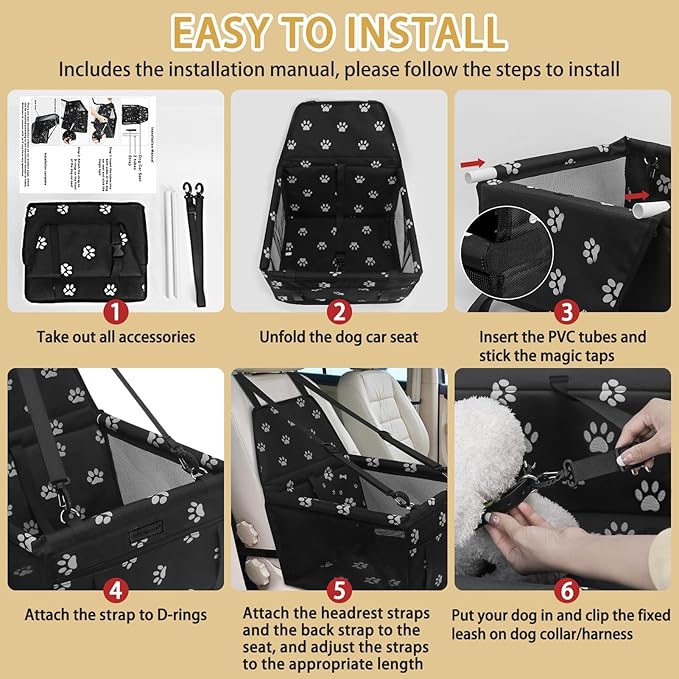 Foldable Dog Car Seat Waterproof Oxford Dog Booster Seat for Small and Medium Dogs, Pet Travel Carrying Bag with Breathable Mesh (Gray)
