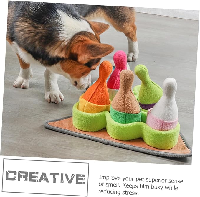 VANZACK Dog Snuffle Bowling Toy Interactive Puppy Training Plaything Squeaky Sounds Foraging Mat for Dogs PET Chewing Cushion for Mental Stimulation and Nose Work