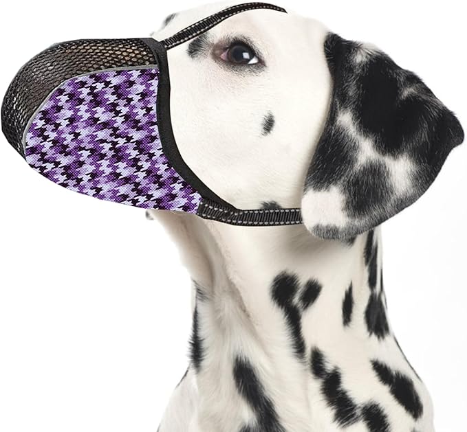 Dog Muzzle for Large Dogs to Prevent Biting Chewing Barking Soft Air Mesh Muzzles Reflective Ajustable Full Coverage Dog Mouth Guard Cover for Grooming Scavenging Purple L