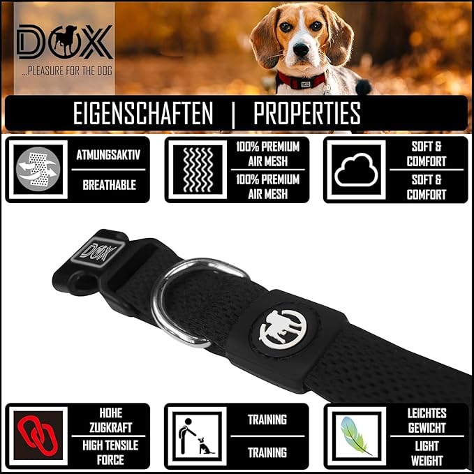 DDOXX Airmesh Dog Collar - Strong and Adjustable Collars Dogs - Medium (Black)