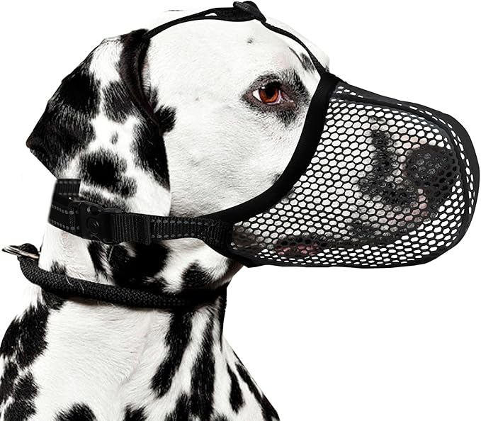 Dog Muzzle, Breathable Soft for Medium to Large Dogs to Anti & Prevent Barking Biting Chewing, Reflective & Adjustable Basket Muzzle with Air Mesh for Beagle Black L