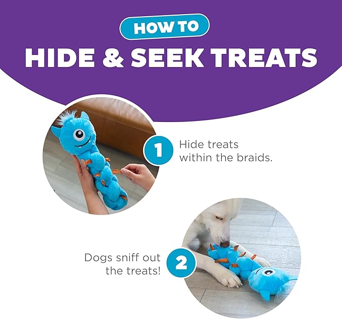 Outward Hound by Nina Ottosson Twistiez Interactive Plush Dog Treat Puzzle, Monster, Blue