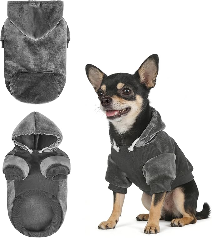 BEAUTYZOO Dog Hoodie Sweaters for Small Medium Dogs- Warm Fall Winter Fleece Jacket for Cold Weather, Soft Velour Hooded Coat with Leash Hole & Pocket, Puppy Sweatshirt Clothes Bulldog Schnauzer,Grey