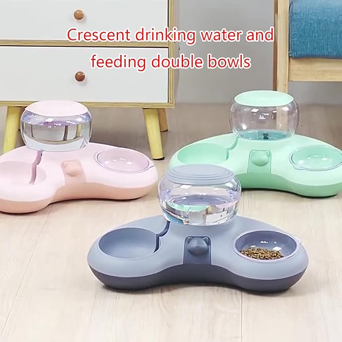 Indoor Dogs Double Feeding Bowls and Automatic Water Dispenser Pet Eating Drinking Pet Dogs Bowls Multi-Color Can Choose
