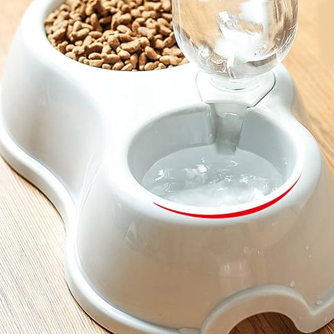 Double Dog Cat Bowl, Multipurpose Large Capacity Automatic Water Refill 2 in 1 Design Pet Feeder Water Dispenser Set, Gravity Feeder Cat Dry Food and Water Set for Indoor