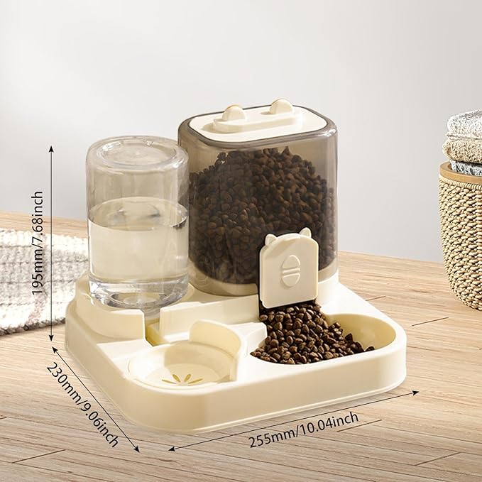 2 in 1 Automatic Pet Feeder and Water Dispenser, 1800ml Dry Food 800ml Water Capacity, Portable Cat Dog Food Bowl for Small Animals- Clear