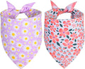 Summer Dog Bandanas Girl Small 2PCS, Purple Pink Daisy Scarf, Durable Triangle Reversible Bibs Spring Handkerchief for Puppy Pet