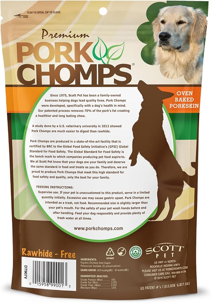 Pork Chomps Baked Pork Skin Dog Chews, 6-inch Twists, Real Chicken Wrap, 4 Count