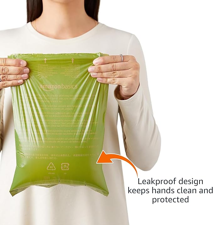 Amazon Basics Dog Poop Bags with Dispenser, 540 Count, Enhanced for Guaranteed Leakproof, Lavender Scented, Includes Leash Clip