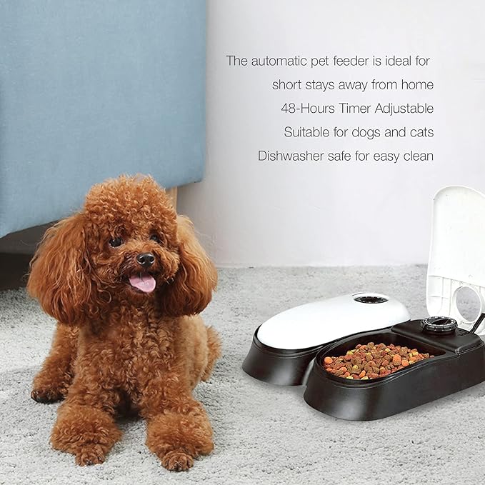 2 Meal Programmable Automatic Cat Dog Feeder, Dry or Semi-Moist Pet Food Dispenser for Cats Dogs, Auto Dog Food Dispenser Slow Feed Portion Control