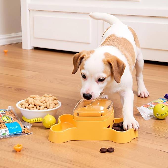Interactive Dog Treat Dispenser Toy, Dog Slow Feeder for Mental Stimulation, Food Puzzles for Cats & Dogs to Prevent Boredom, Anxiety, Easy to Fill & Clean(Yellow).