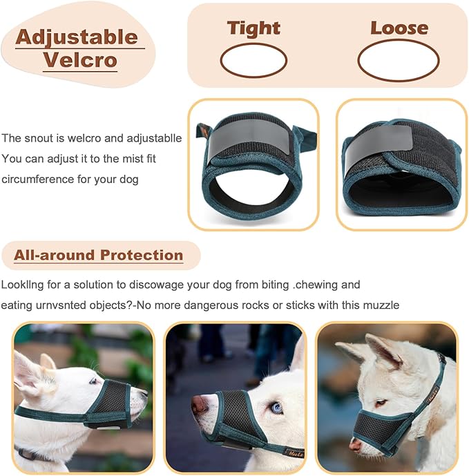 HEELE Dog Muzzle,Soft Nylon Muzzle Anti Biting Barking Chewing,Air Mesh Breathable Drinkable Adjustable Loop Pets Muzzle for Small Medium Large Dogs (Blackish Green, S)