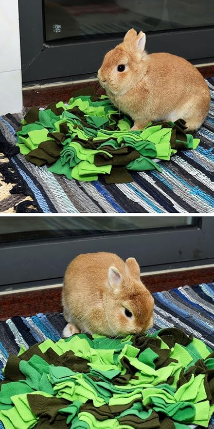 Small Round Pet Snuffle Mat, Plush Feeding and Nose Work Training Pad for Small Animals (Green)