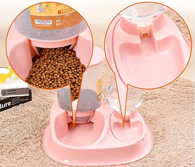 New 4L Large Capacity Dualuse Automatic Unplugged Gravity Pet Food Feeder and Water Dispensers Dog Food Bowl Cat Drinking for Supplies Pets Pet Water Dispenser (Pink)