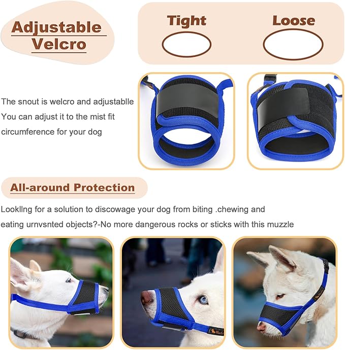 HEELE Dog Muzzle,Soft Nylon Muzzle Anti Biting Barking Chewing,Air Mesh Breathable Drinkable Adjustable Loop Pets Muzzle for Small Medium Large Dogs 4 Colors 4 Sizes (Blue, M)