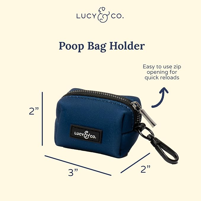 Lucy & Co. Dog Poop Bag Holder - Leak Proof Dispenser with Leash Attachment - Easy Refills - Hygienic Pet Poop Pickup - Navy