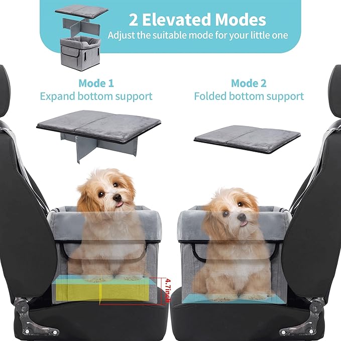 Car Seat for Dogs Small 5-15 lbs | Pet-Friendly Suede | Washable | Easy to Install & Clean | Small Dog Booster Car Seat Elevated | Helps Pups Not Feel Woozy On Rides (16 x 15 x 13 in)