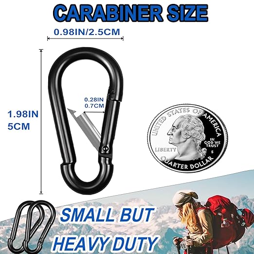 Small Carabiner Clip,15Pcs 2Inch Black Carabiners Clips M5 Alloy Steel Spring Snap Hook,Locking Carribenares for Climbing Hiking Camping Fishing