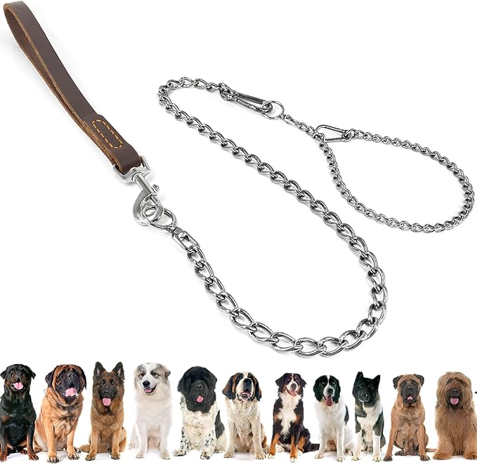 Dog Chain Leash, 304 Stainless Steel Short Lead Metal Heavy Duty Chain DIY Double Dog Leashes Self-Assembly Leashes Extension&Coupler. (304 S/S 24in x 3mm)