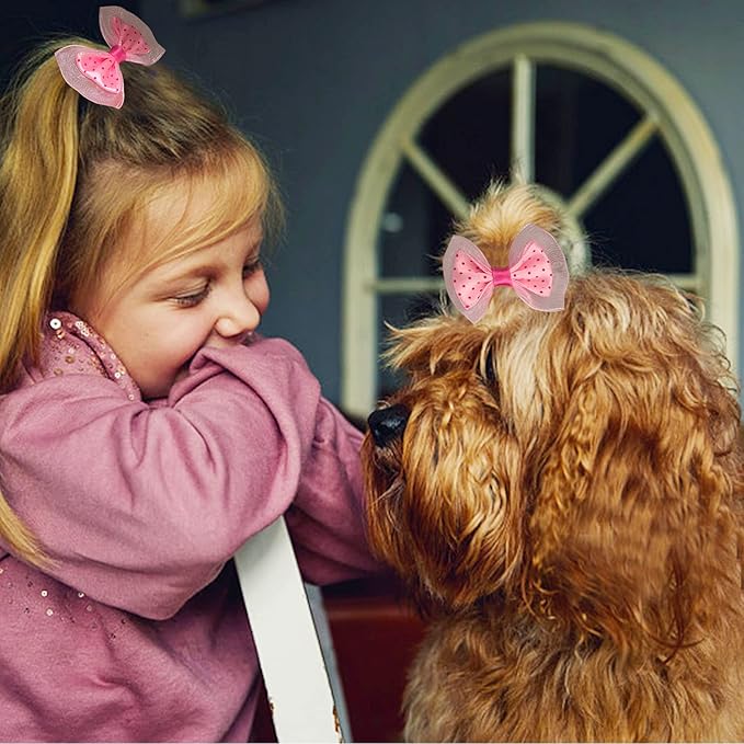 Dog Bows, Cute Hair Bowknot with Rubber Bands Handmade for Puppy Yorkie Grooming Hair Accessories & Varies Patterns Topknot Bows(70 pcs Upgrade Rubber Bands)