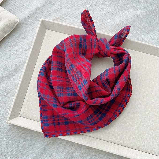 Double Layers Two Tones Dog Cotton Square Bandana Bibs Scarf Kerchief for Small Medium Dogs Boy or Girl - DCB18 R&B