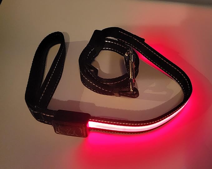LED Dog Collar and Leash Light USB Rechargeable Color Changing, Glow in The Dark Dog Collars and Leash Waterproof (Red, Collar Large + Leash)
