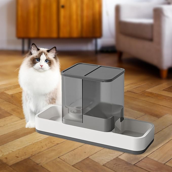 Food and Water Dispenser Set Pet Food Feeder Self Feed Automatic Feeder and Water Dispenser for Hedgehog Dogs, Gray