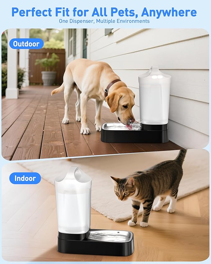 Automatic Dog Water Bowl Dispenser with Filter - 2.4 Gal Large Gravity Auto Pet Water Feeder Waterer with Stainless Steel Bowl & Easy Carry Handle for Dog Cat Multi Pet Use